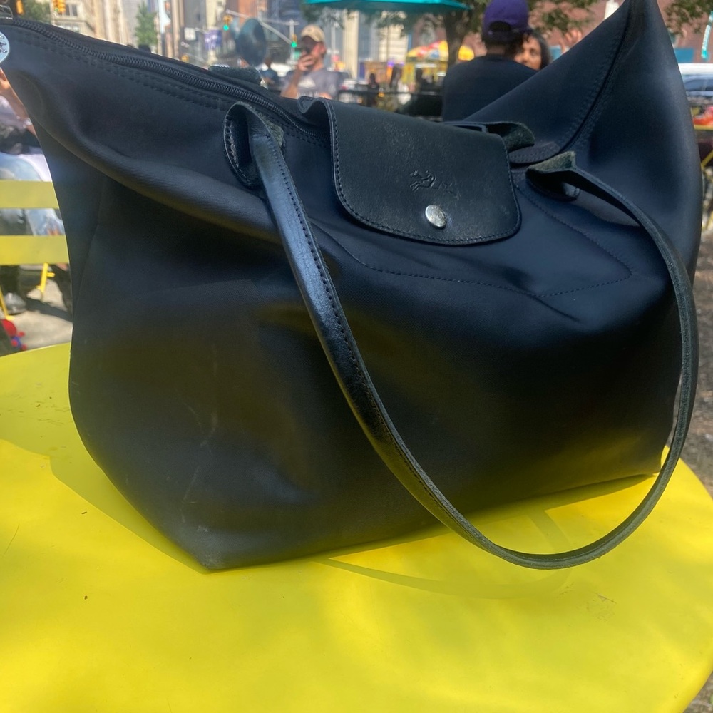 LONGCHAMP Frm FRANCE RARE BLACK NYLON LEATHER TOTE Handbag w LOCK OPTION GORG